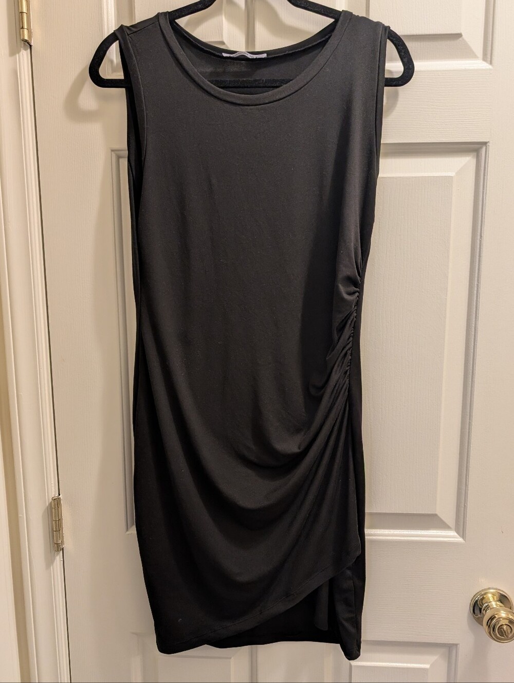 Doublju Black Sleeveless Stretchy Ruched Side Dress